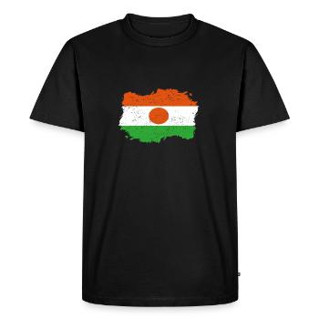 Roots Accueil drapeau Niger .png - T-shirt Premium bio Homme - noir - Devant - Nico (187cm)