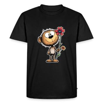 Cheerful bear with flower - Men's Premium Organic T-Shirt - black - Front - Nico (187cm)