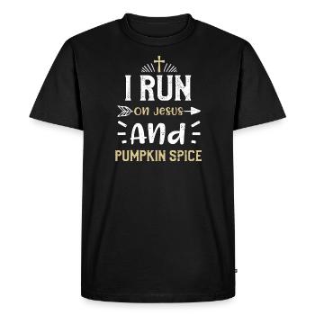 I Run On Jesus And Pumpkin Spice - Men's Premium Organic T-Shirt - black - Front - Nico (187cm)