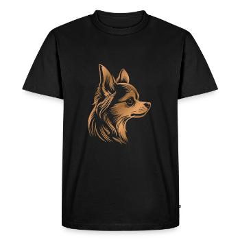 Chihuahua, poil long, tête de chien, dessin bronze - T-shirt Premium bio Homme - noir - Devant - Nico (187cm)