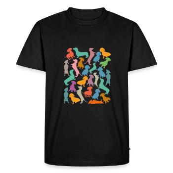 Motifs de nombreux teckels colorés - T-shirt Premium bio Homme - noir - Devant - Nico (187cm)