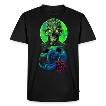 Crâne zombie avec fleur - T-shirt Premium bio Homme - noir - Devant - Nico (187cm)