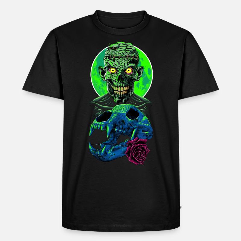 Crâne zombie avec fleur - T-shirt Premium bio Homme - noir