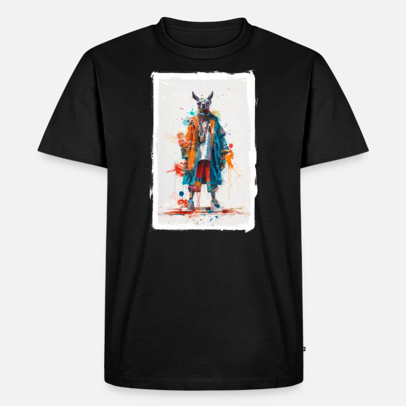 Buntes Lama - Männer Premium Bio T-Shirt - Schwarz