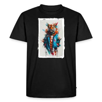 Tigre coloré - T-shirt Premium bio Homme - noir - Devant - Nico (187cm)