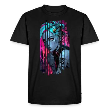 Neon blue cyber girl - Men's Premium Organic T-Shirt - black - Front - Nico (187cm)
