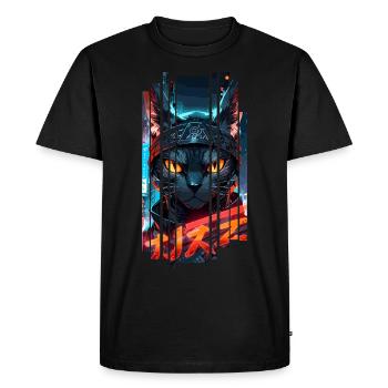 Cyber chat Urban city néon - T-shirt Premium bio Homme - noir - Devant - Nico (187cm)