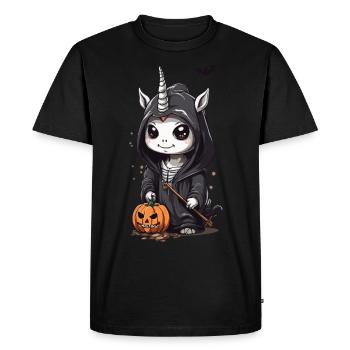 Kawaii Halloween Unicorn Grim Reaper Design - Men's Premium Organic T-Shirt - black - Front - Nico (187cm)