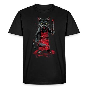 Cat Cat Butcher Cook Slaughterhouse Horror - Men's Premium Organic T-Shirt - black - Front - Nico (187cm)