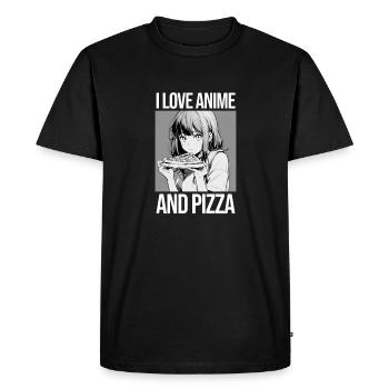 J’aime l’anime et la pizza - Style manga - T-shirt Premium bio Homme - noir - Devant - Nico (187cm)