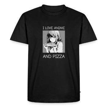 J’aime l’anime et la pizza - Style manga - T-shirt Premium bio Homme - noir - Devant - Nico (187cm)