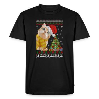 Chat Bonjour Noël pour l’amoureux des chats Noël laid - T-shirt Premium bio Homme - noir - Devant - Nico (187cm)