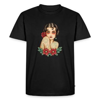 TATOUAGE DE FILLE TATOUÉE - T-shirt Premium bio Homme - noir - Devant - Nico (187cm)
