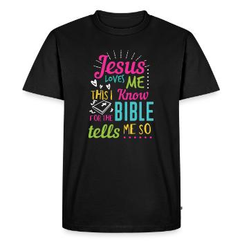 Jésus Design Oui Jésus m’aime Idée cadeau d’anniversaire - T-shirt Premium bio Homme - noir - Devant - Nico (187cm)
