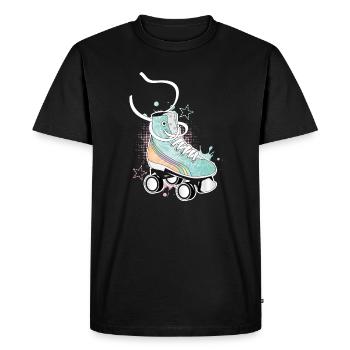Patin à roulettes en couleurs rétro avec des graffitis et des étoiles - T-shirt Premium bio Homme - noir - Devant - Nico (187cm)