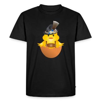 Poussin avec chapeau traditionnel et lederhosen en coquille d’œuf - T-shirt Premium bio Homme - noir - Devant - Nico (187cm)