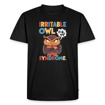 Irritable Owl Syndrome, funny pun - Men's Premium Organic T-Shirt - black - Front - Nico (187cm)