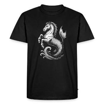 hippocampe mythique, illustration d’étalon de mer - T-shirt Premium bio Homme - noir - Devant - Nico (187cm)