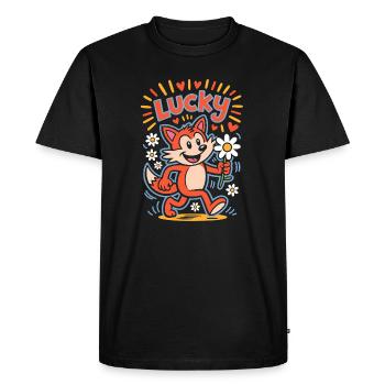 renard de dessin animé chanceux avec marguerite - T-shirt Premium bio Homme - noir - Devant - Nico (187cm)