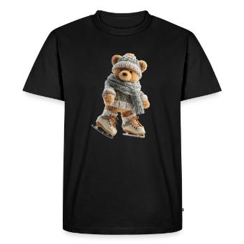 SchlittschuhlaufenderWinterbär Eiszauber mit Schal - Men's Premium Organic T-Shirt - black - Front - Nico (187cm)