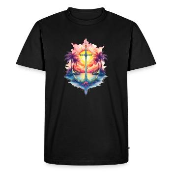 Ancre tropicale au lever du soleil - T-shirt Premium bio Homme - noir - Devant - Nico (187cm)