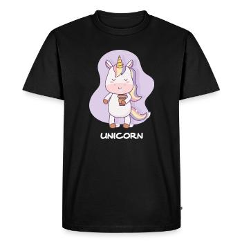Coffee-drinking unicorn - Men's Premium Organic T-Shirt - black - Front - Nico (187cm)