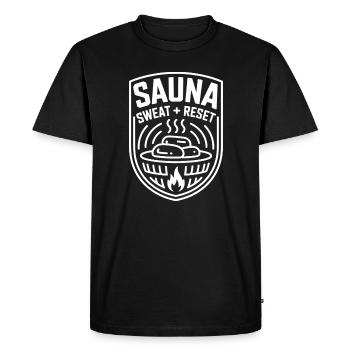 Transpiration du sauna réinitialisant bien-être Transpiration - T-shirt Premium bio Homme - noir - Devant - Nico (187cm)