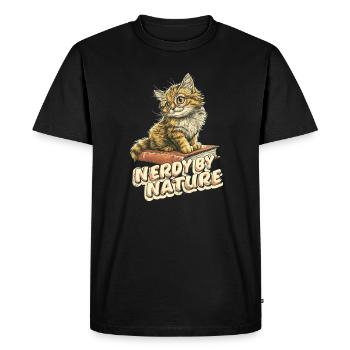 Nerdy By Nature Cat Glasses Bookworm Saying - Men's Premium Organic T-Shirt - black - Front - Nico (187cm)