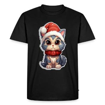 Chat Père Noël Noël - T-shirt Premium bio Homme - noir - Devant - Nico (187cm)