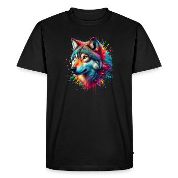 Loup aux mille couleurs - T-shirt Premium bio Homme - noir - Devant - Nico (187cm)