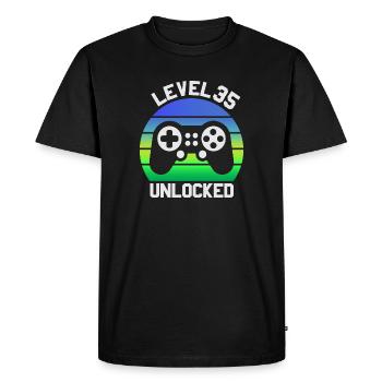 35e anniversaire du joueur vidéo niveau 35 débloqué - T-shirt Premium bio Homme - noir - Devant - Nico (187cm)
