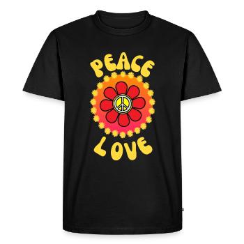 Peace and Love Sign in a flower - T-shirt Premium bio Homme - noir - Devant - Nico (187cm)