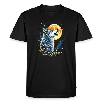 Wolf and Moon – Mystical Work of Art - Men's Premium Organic T-Shirt - black - Front - Nico (187cm)