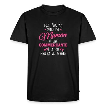 maman et commerçante à la fois - maman commerçante - T-shirt Premium bio Homme - noir - Devant - Nico (187cm)
