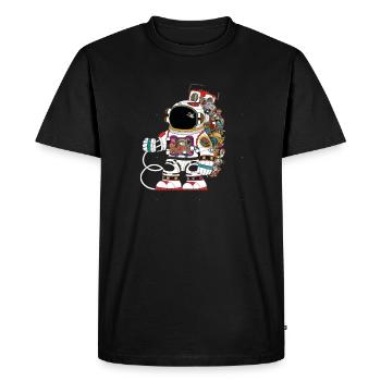 The Happy astronaut in space - Men's Premium Organic T-Shirt - black - Front - Nico (187cm)