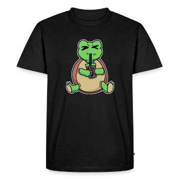Bubble Tea Drinking Sea Turtle Anime Kawaii - Men's Premium Organic T-Shirt - black - Front - Nico (187cm)