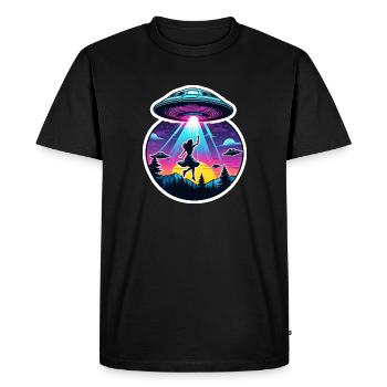 Une femme est emmenée dans un OVNI - T-shirt Premium bio Homme - noir - Devant - Nico (187cm)