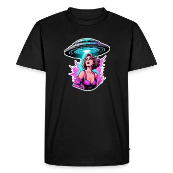Une femme paniquée est attrapée par un OVNI. - T-shirt Premium bio Homme - noir - Devant - Nico (187cm)