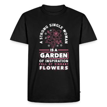 Une femme célibataire forte est un jardin de fleurs - T-shirt Premium bio Homme - noir - Devant - Nico (187cm)