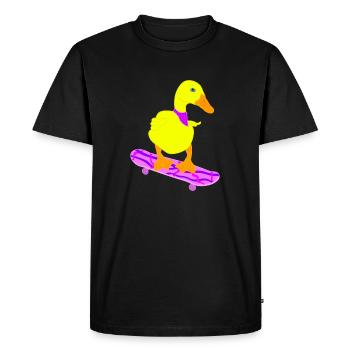 Canard jaune sur skateboard rose, drôle cool - T-shirt Premium bio Homme - noir - Devant - Nico (187cm)