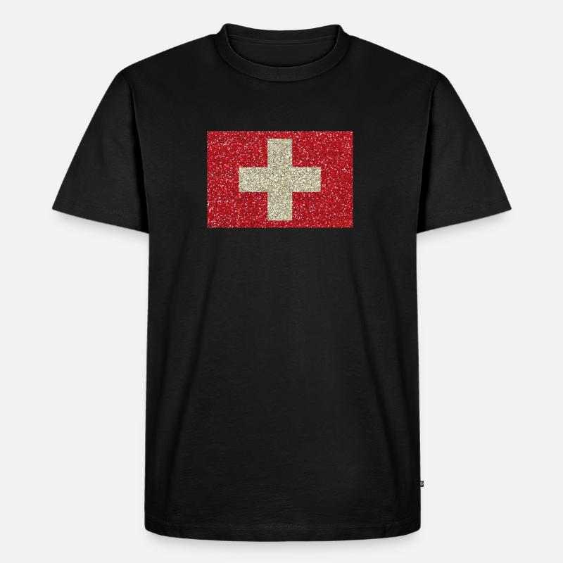 Schweizerfahne Glitzer Heimat Tradition Flagge - Männer Premium Bio T-Shirt - Schwarz