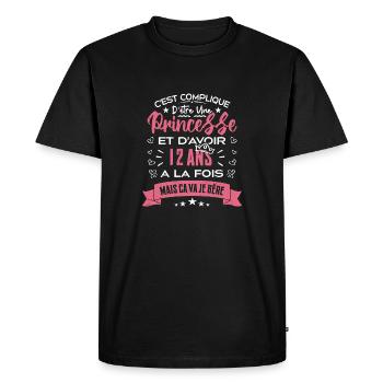 Une princesse a 12 ans, Cadeau d’anniversaire - T-shirt Premium bio Homme - noir - Devant - Nico (187cm)