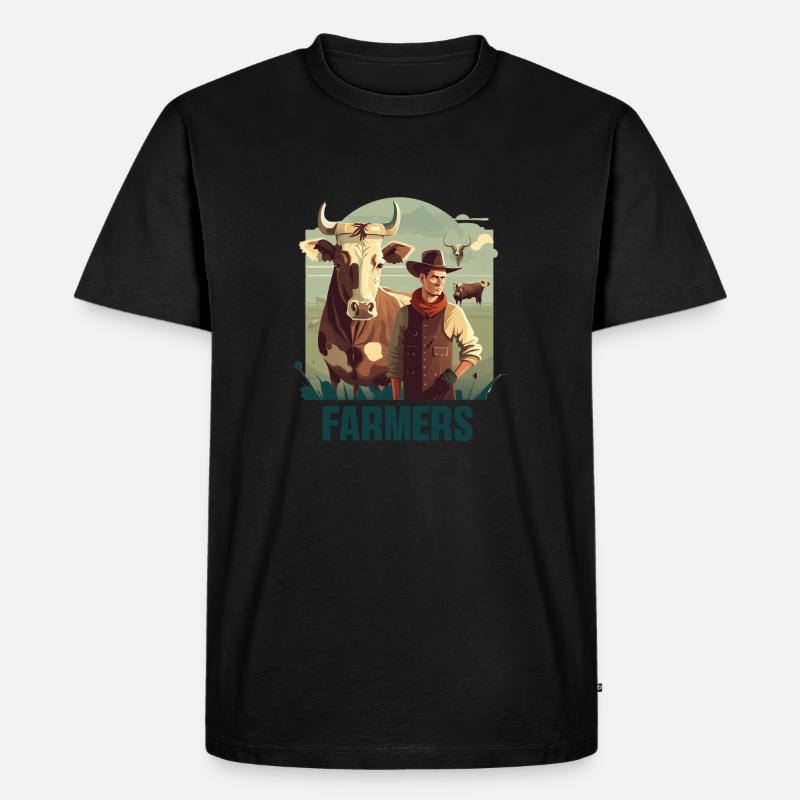 Bauer mit Kuh - Männer Premium Bio T-Shirt - Schwarz