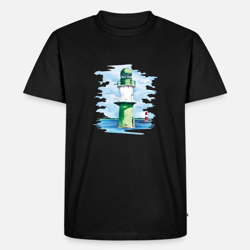 Warnemünde Leuchtturm - Männer Premium Bio T-Shirt - Schwarz