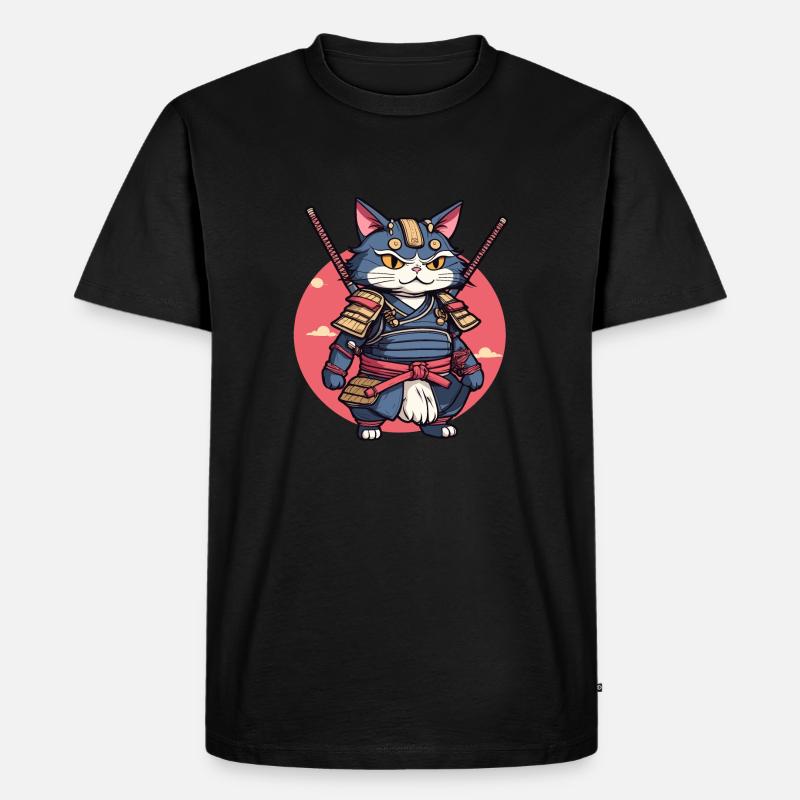 Samurai-Katze #2 - Männer Premium Bio T-Shirt - Schwarz