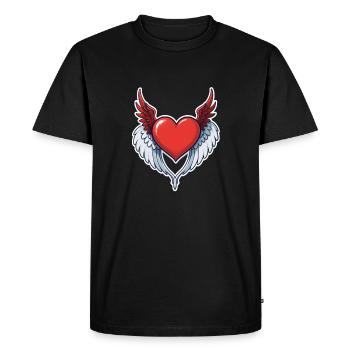 coeur rouge avec des ailes - T-shirt Premium bio Homme - noir - Devant - Nico (187cm)