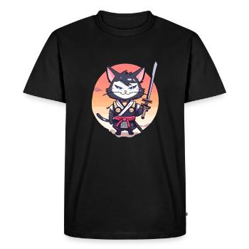 Chat samouraï #37 - T-shirt Premium bio Homme - noir - Devant - Nico (187cm)