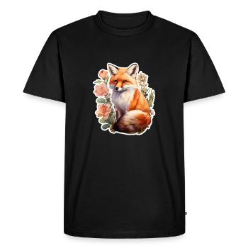 Renard parmi les fleurs - T-shirt Premium bio Homme - noir - Devant - Nico (187cm)