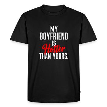 Mon copain est plus chaud que le tien. - T-shirt Premium bio Homme - noir - Devant - Nico (187cm)