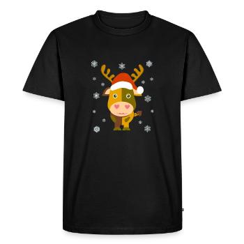 Vache de Noël / Vache Santa / Style Bande Dessinée Illustration - T-shirt Premium bio Homme - noir - Devant - Nico (187cm)